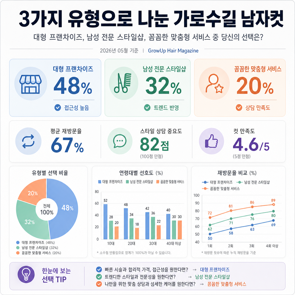 3가지 유형으로 나눈 가로수길 남자컷 — 대형 프랜차이즈, 남성 전문 스타일샵, 꼼꼼한 맞춤형 서비스 중 당신의 선택은?