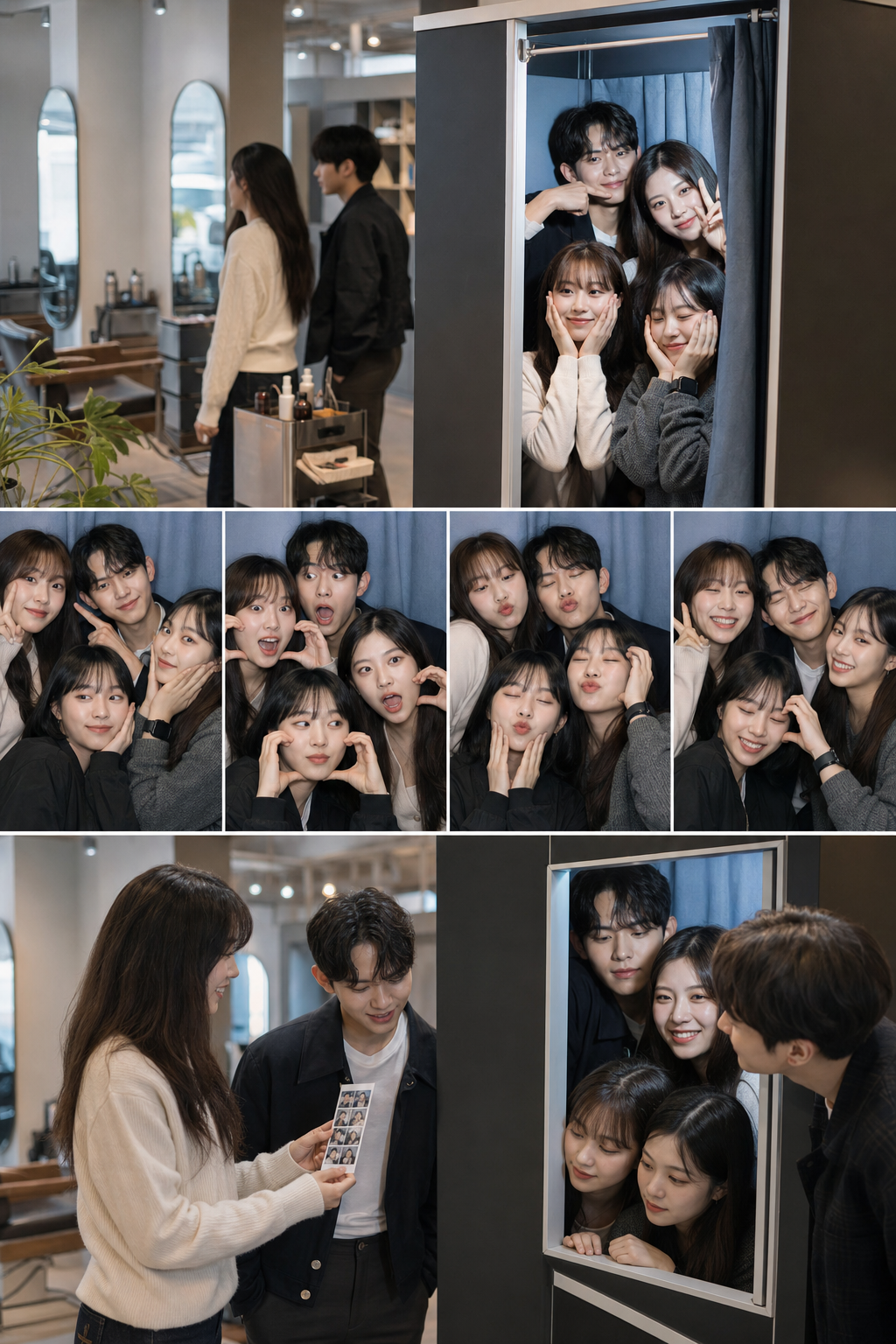 네컷사진 촬영 시 다양한 포즈와 표정을 연출하는 모습