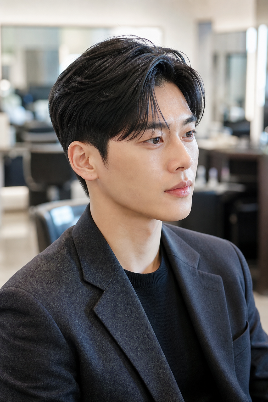 단정하면서도 세련된 남성미를 강조하는 스타일