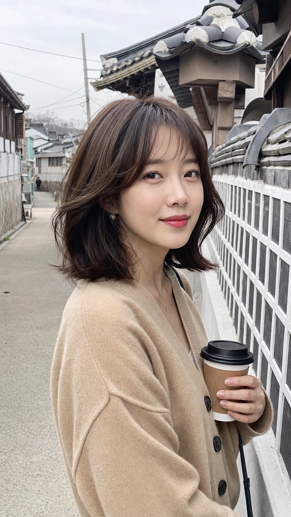 한옥 골목에서 담은 풀뱅+굵지 않은 자연 웨이브