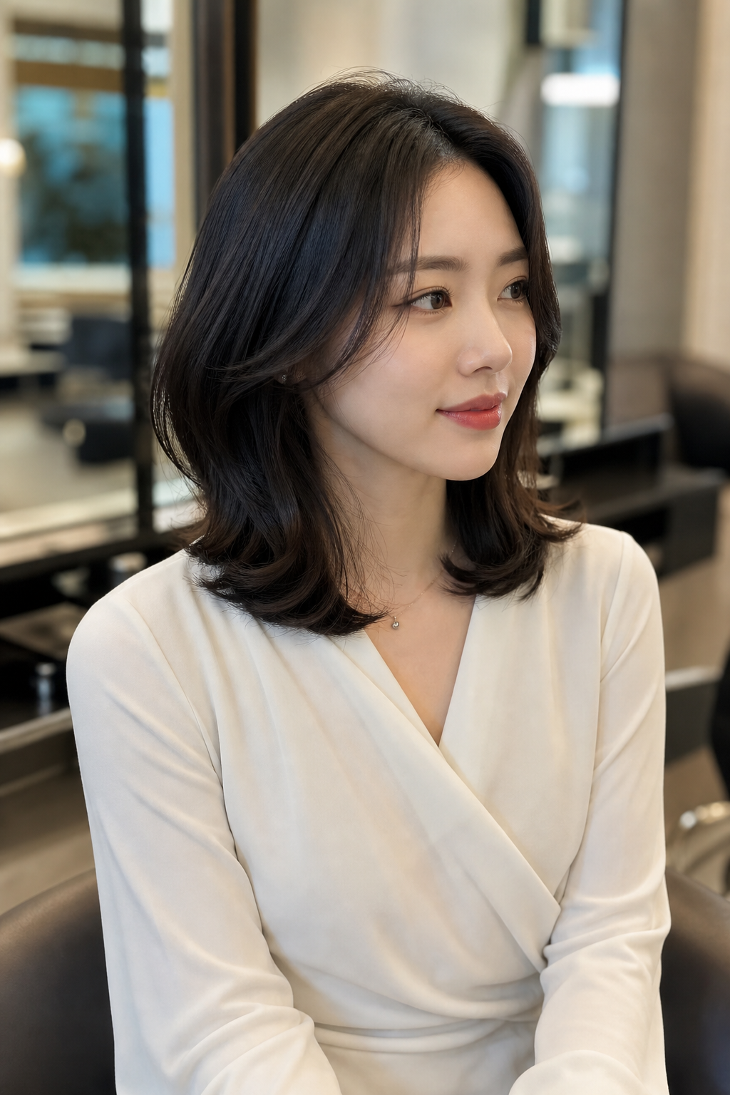 Shin Hye-sun in 'Dash' drama, elegant medium-length layered haircut, professional and chic, studio l