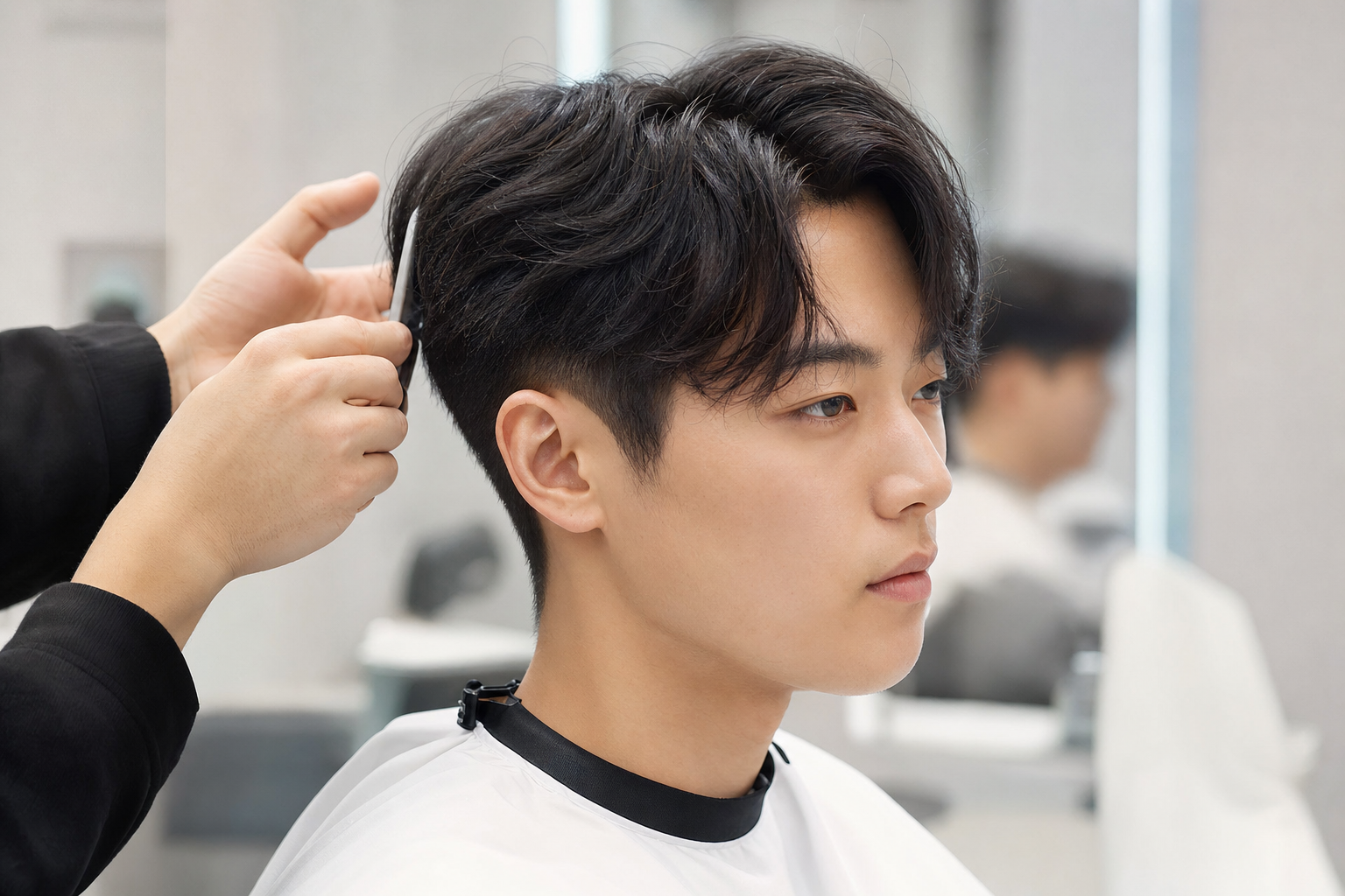 옆머리 뜸을 잡아주는 다운펌 스타일