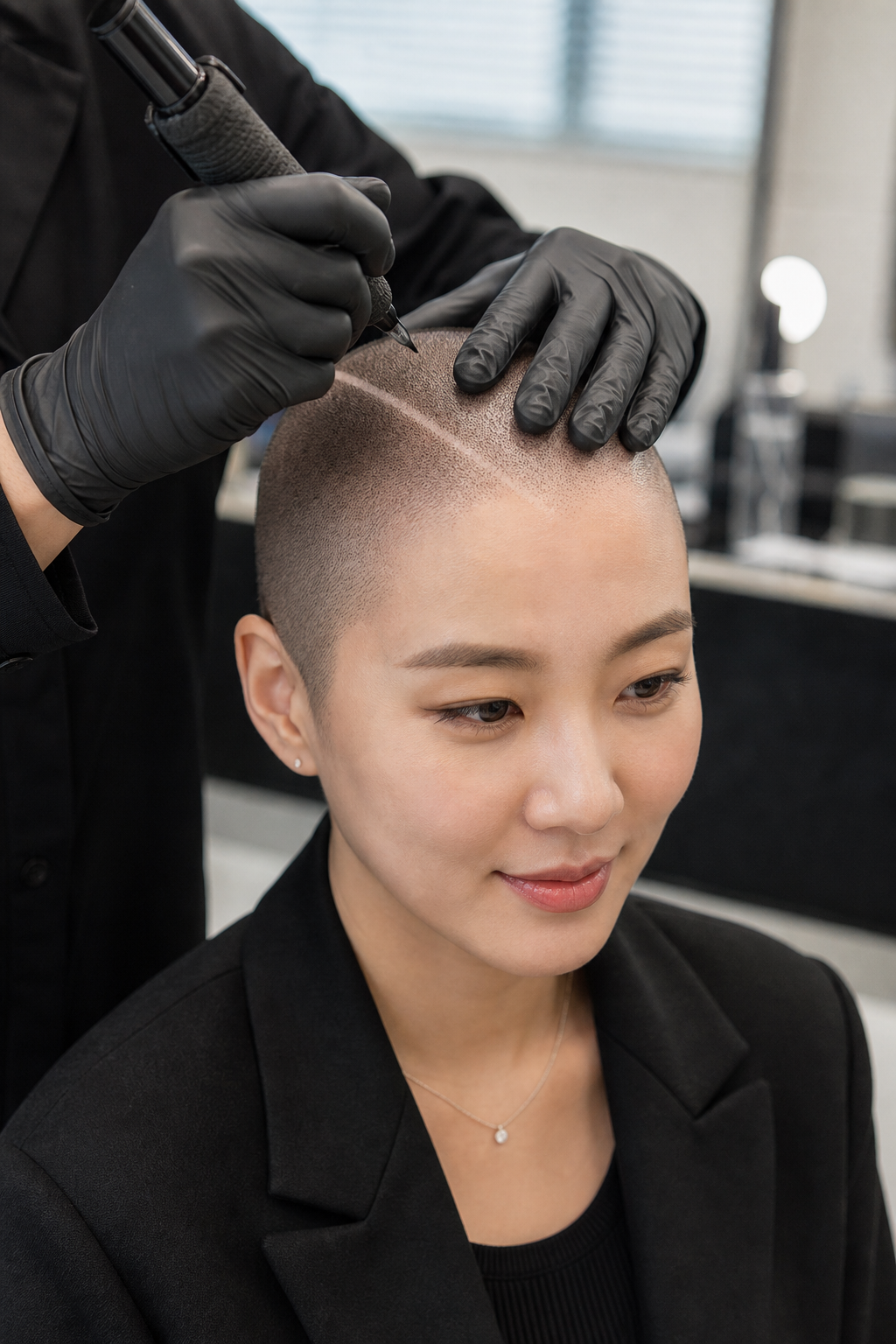 SMP procedure close-up, with side-parted styling
