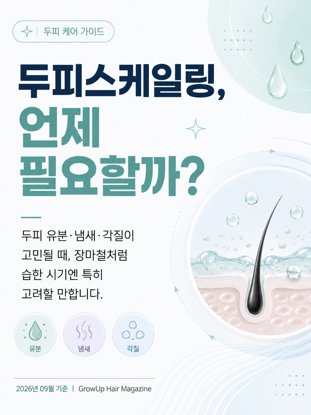 두피스케일링, 언제 필요할까? — 두피 유분·냄새·각질이 고민될 때, 장마철처럼 습한 시기엔 특히 고려할 만합니다.