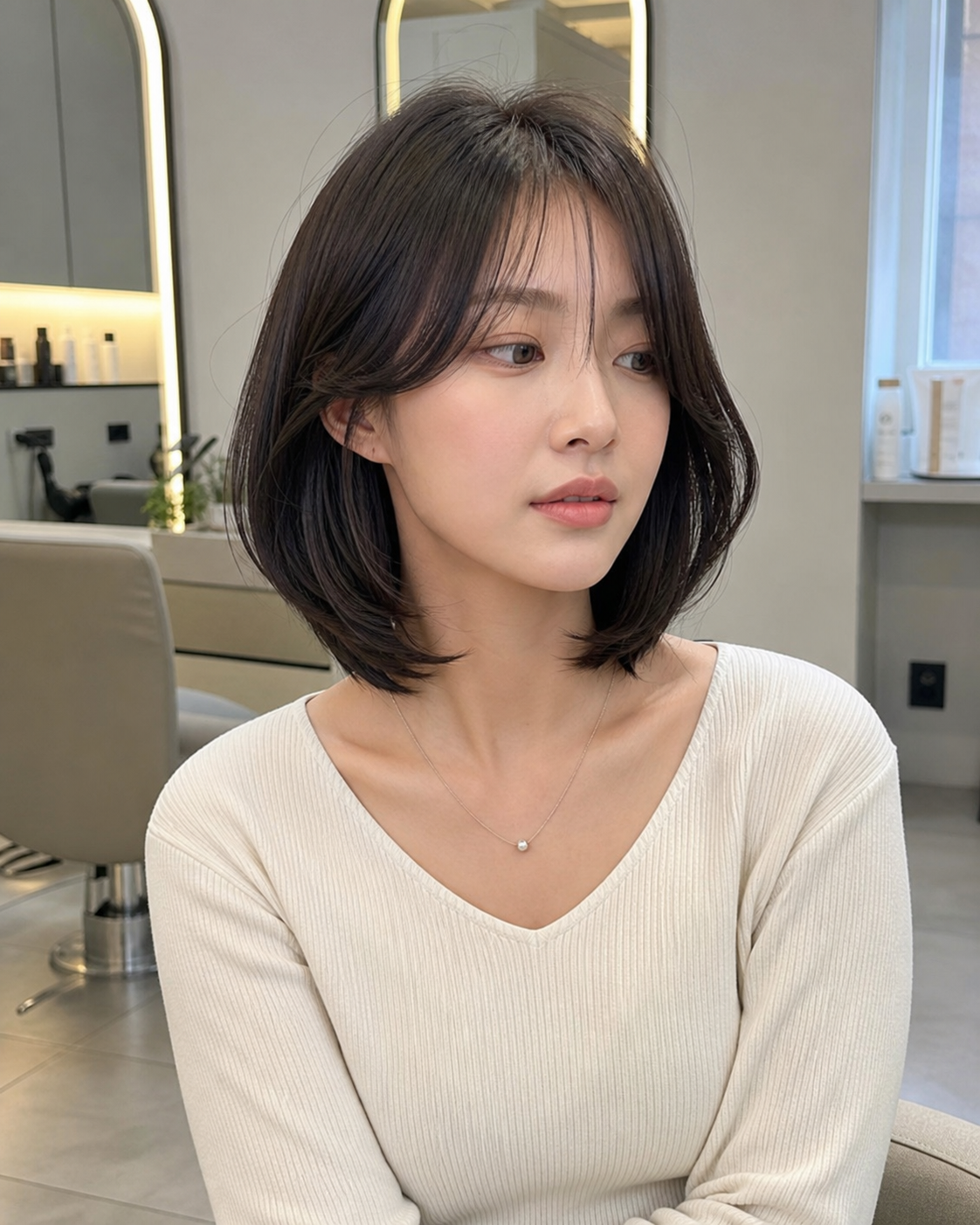 단발에 적용된 볼륨매직C컬의 깔끔한 실루엣