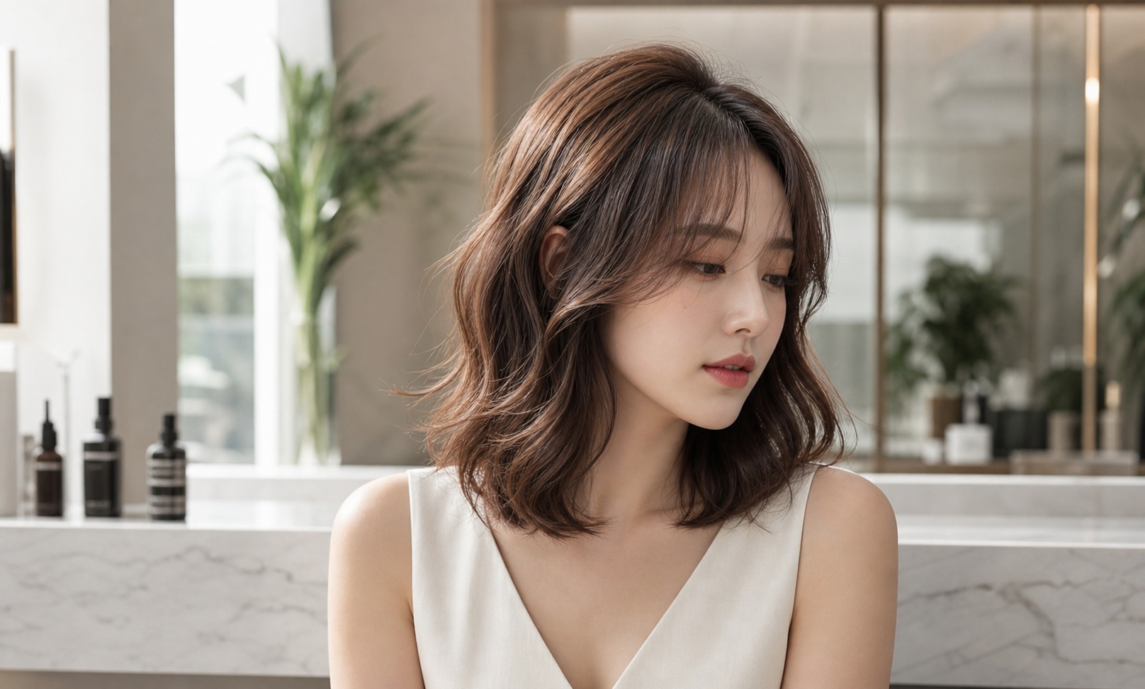 윤기와 가벼움을 동시에 살린 슬릭펌 스타일
