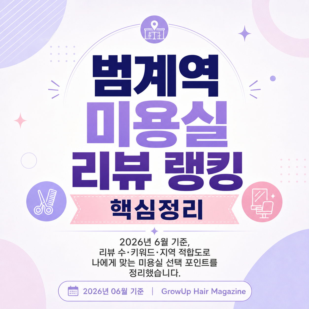 범계역 미용실 리뷰 랭킹 핵심정리 — 2026년 6월 기준, 리뷰 수·키워드·지역 적합도로 나에게 맞는 미용실 선택 포인트를 정리했습니다.