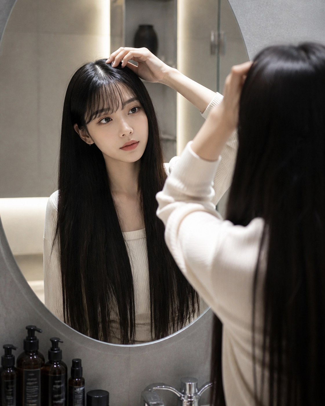 두피 상태와 모발 컨디션을 확인하는 장면