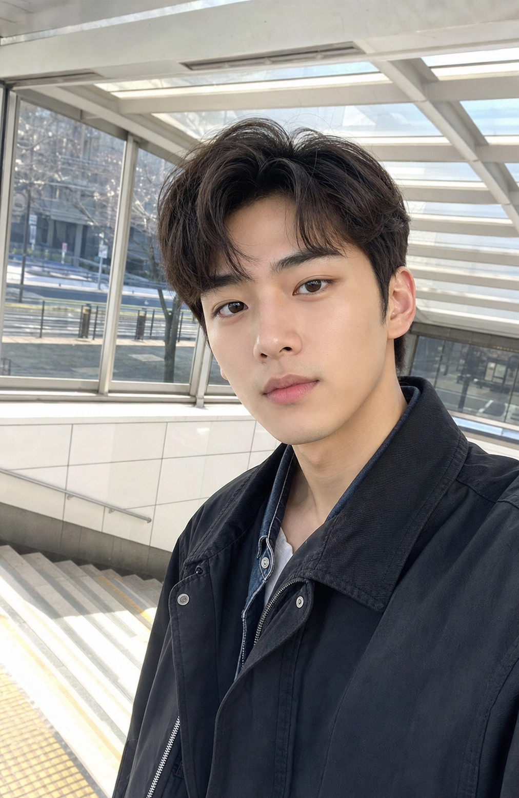 지하철역 입구에서 담은 현실적인 스타일감