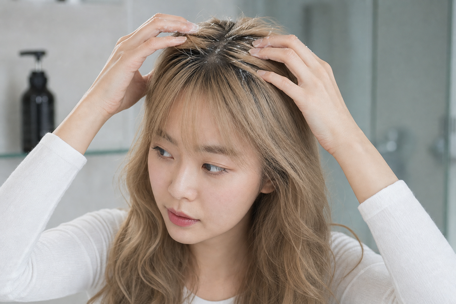 샴푸 전 5분 두피 팩으로 홈케어하는 장면