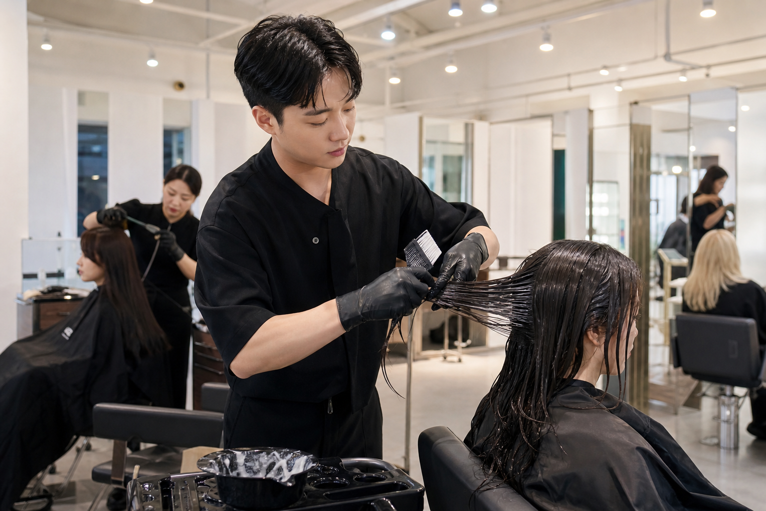 복구매직 시술 과정이 드러나는 전문 미용실 장면