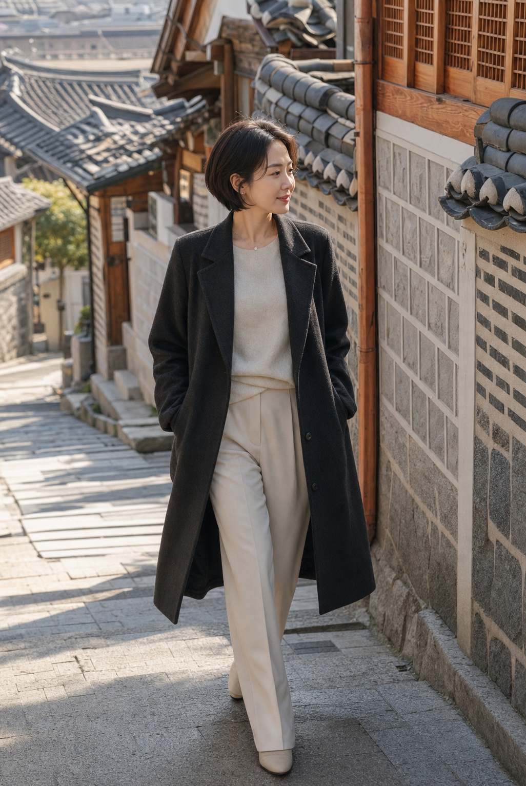 한옥 골목의 일상 스냅으로 담은 짧은 단발