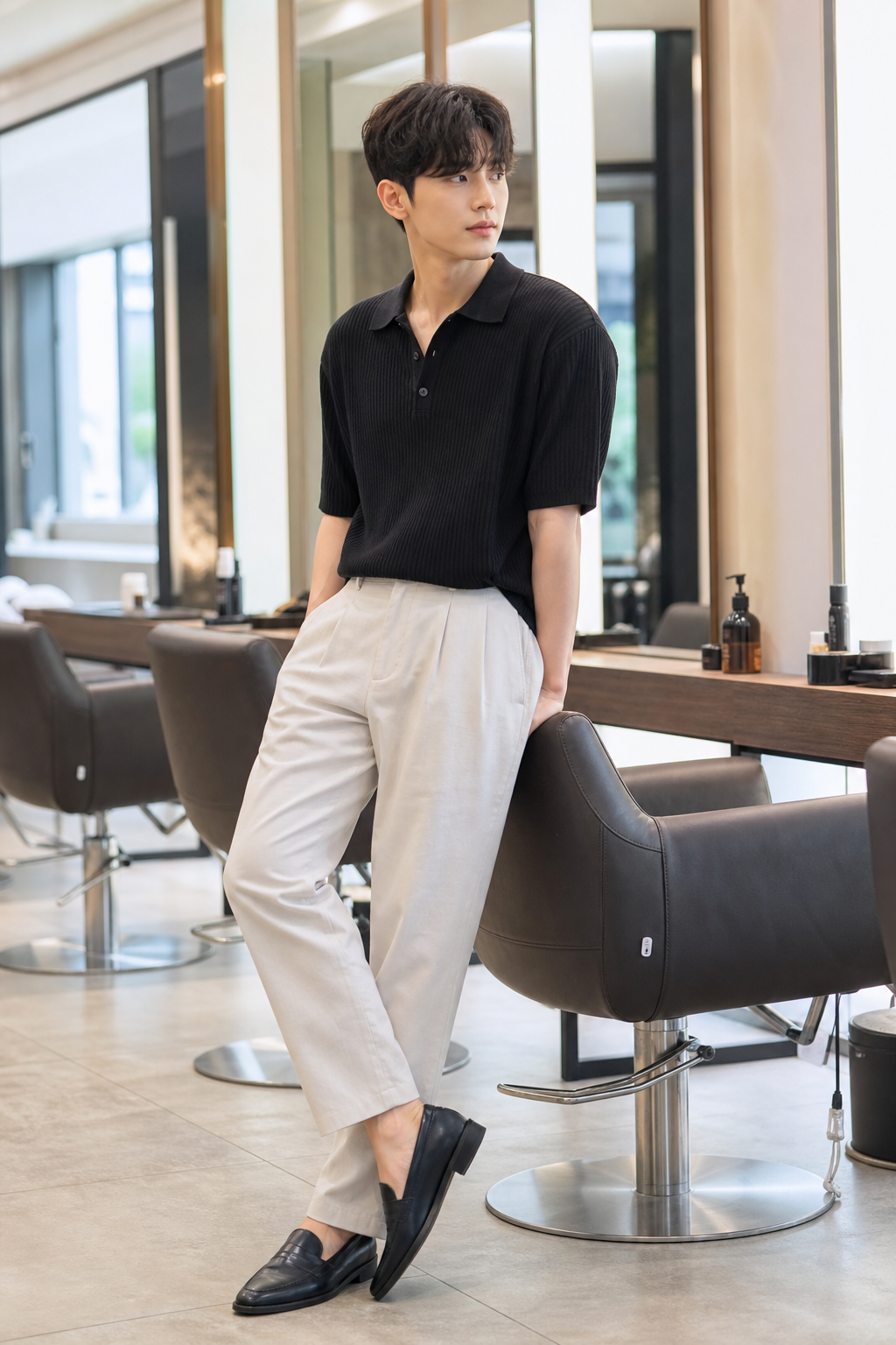 측면에서 본 애즈펌과 다운펌의 조화로운 옆머리 라인