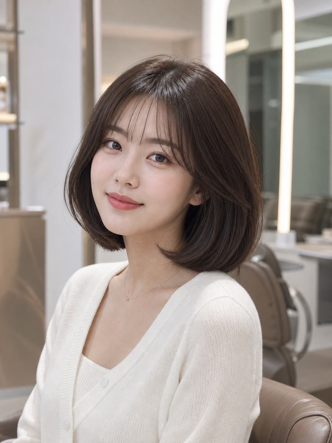 차분한 뿌리 볼륨과 자연스러운 C컬이 살아난 스타일