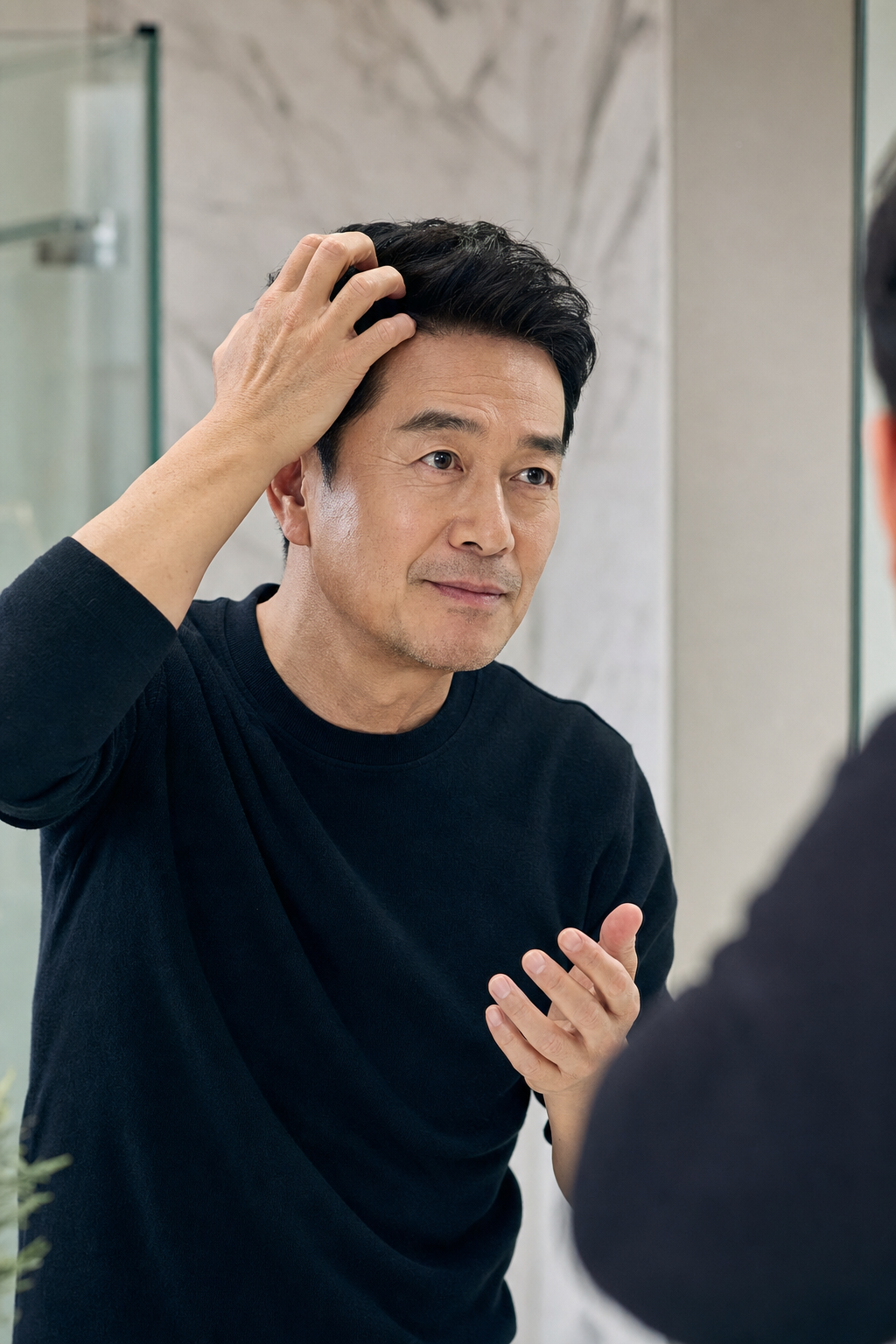집에서 헤어 제품으로 스타일링하는 모습
