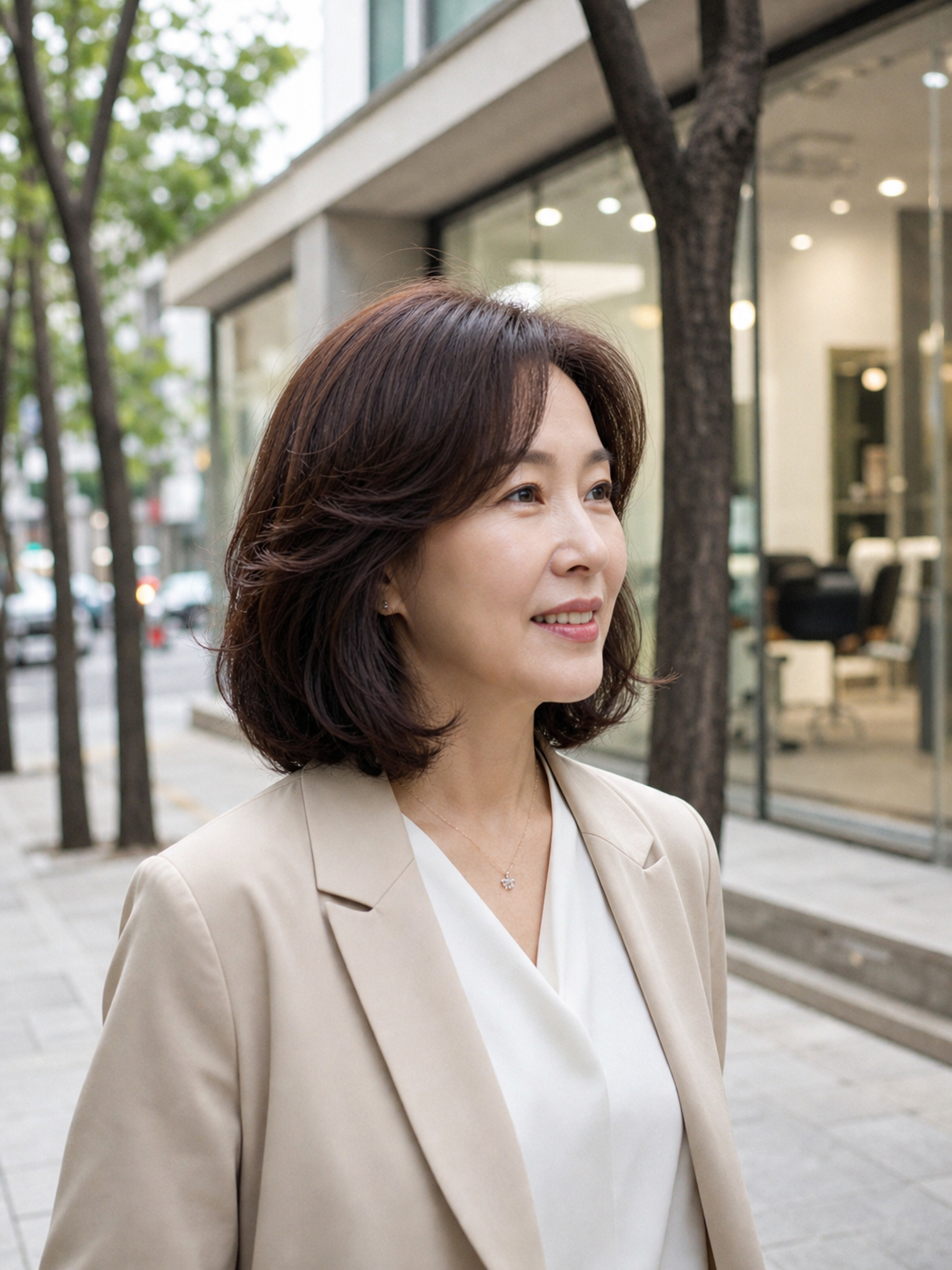 뒤통수 볼륨을 강조하여 시크하면서도 동안 효과를 주는 보브컷