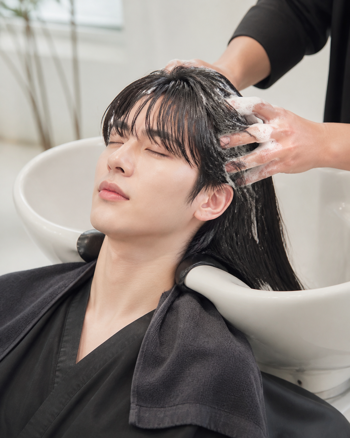 두피 타입에 맞는 샴푸 사용 장면