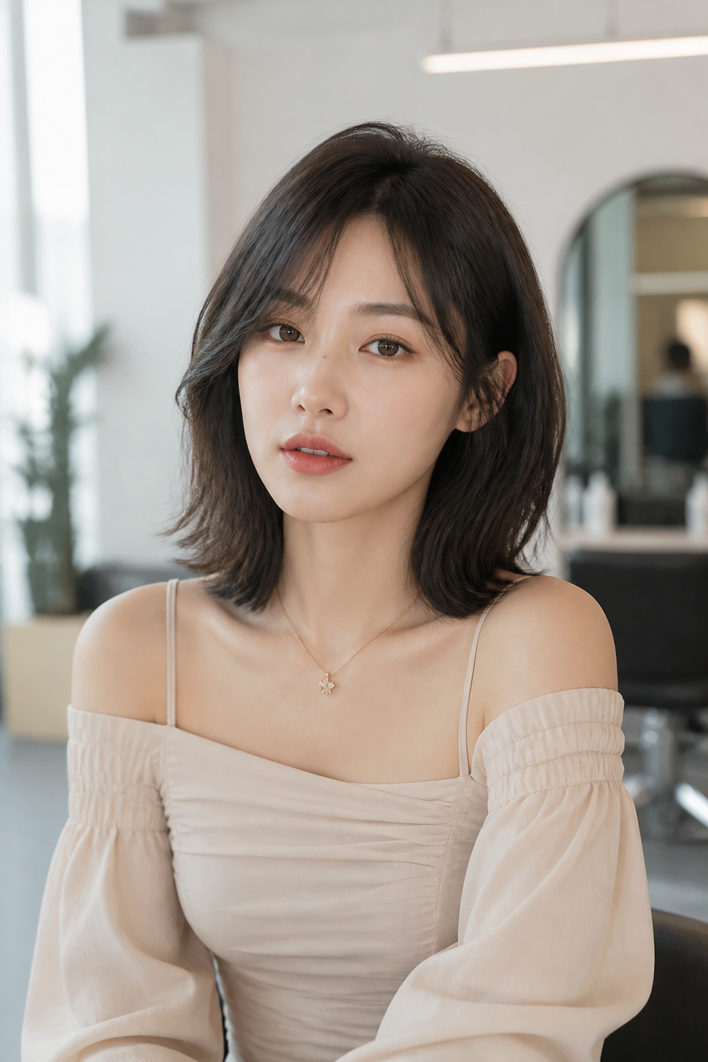 가볍고 세련된 중단발 레이어드 윈드펌