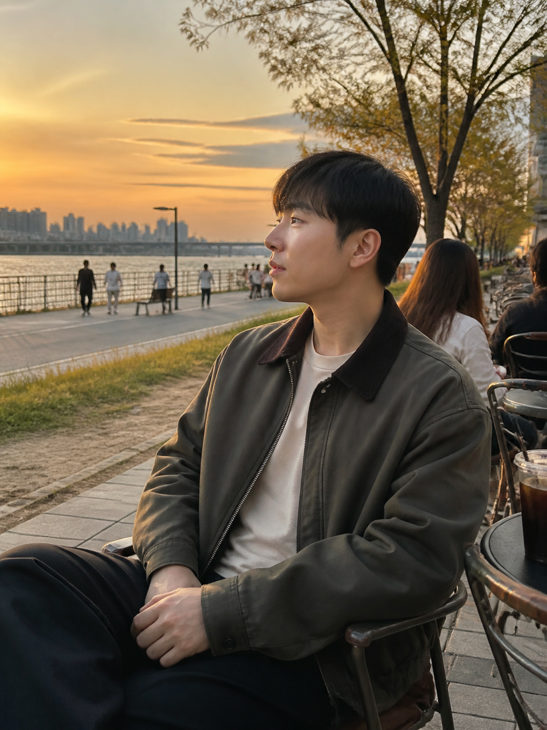 한강공원 산책 컷으로 보는 자연스러운 짧은 헤어