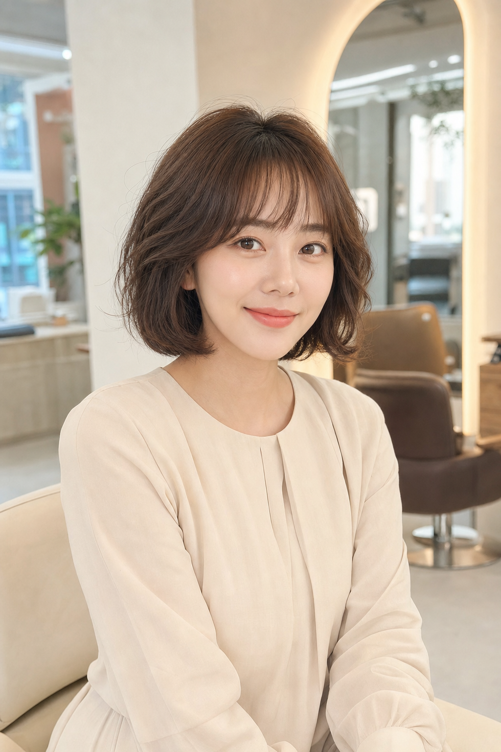 고데기 한 듯 자연스러운 컬로 얼굴을 화사하게 연출하는 드라이펌
