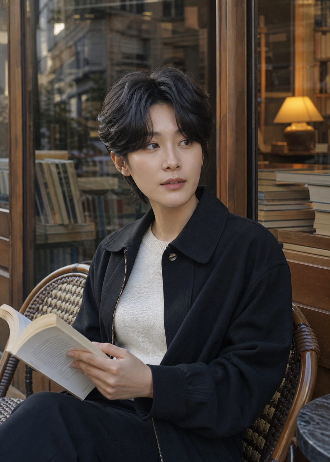 서점 앞 일상 스냅으로 확인하는 얼굴선 웨이브