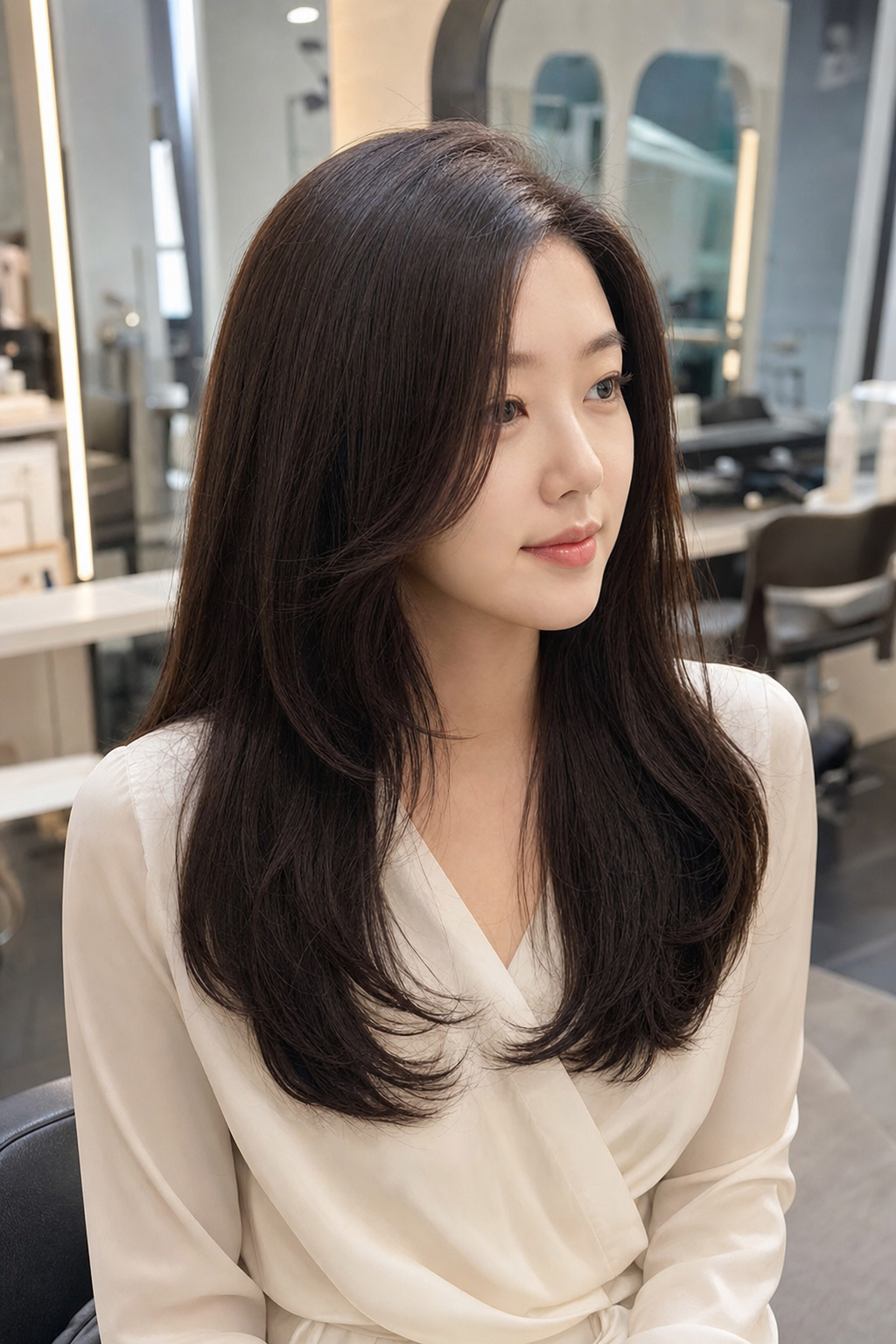 전지현 '군체' 속 슬릭 롱레이어드 생머리 스타일