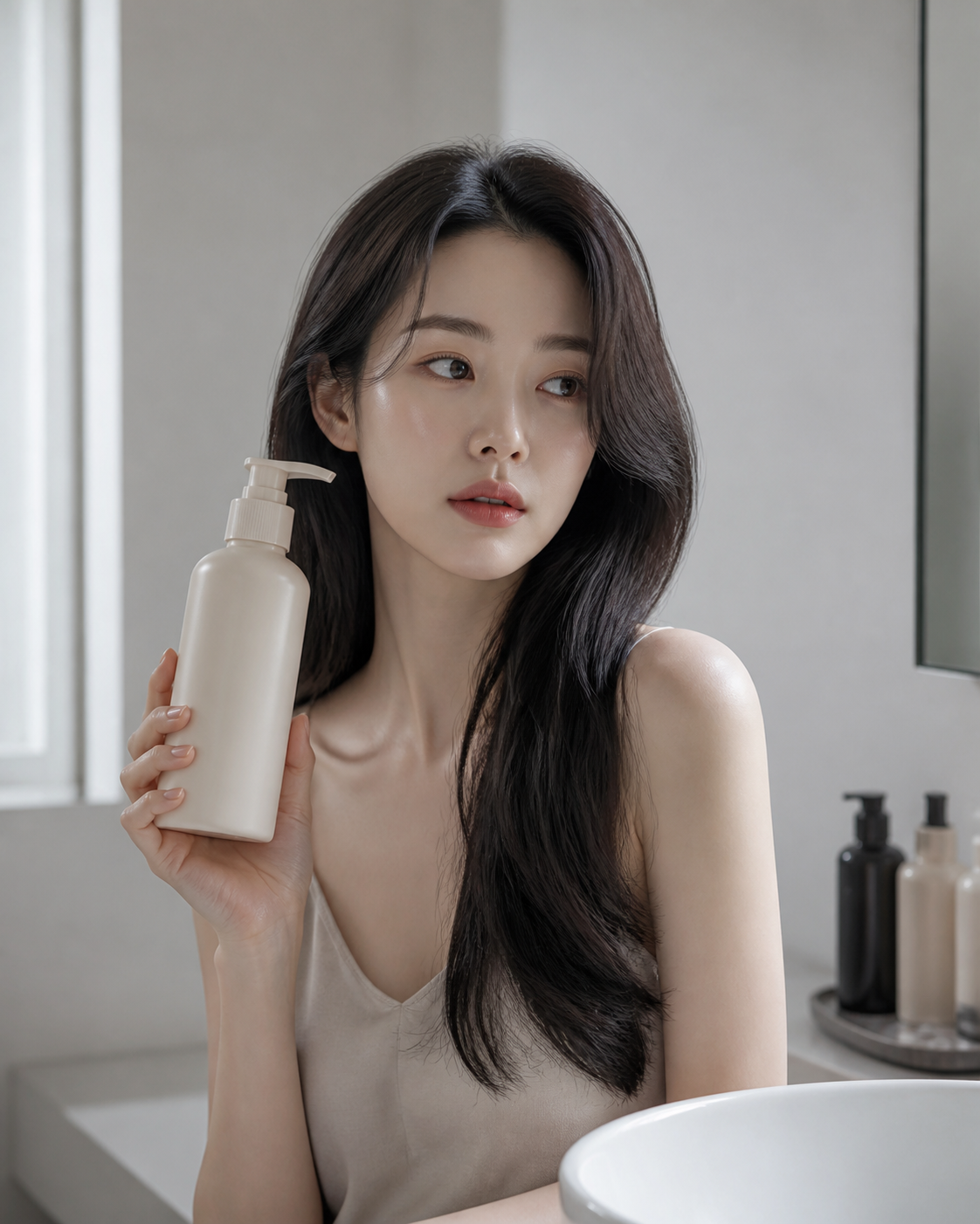 두피 세정과 샴푸 사용감이 강조된 일상적인 헤어케어 장면