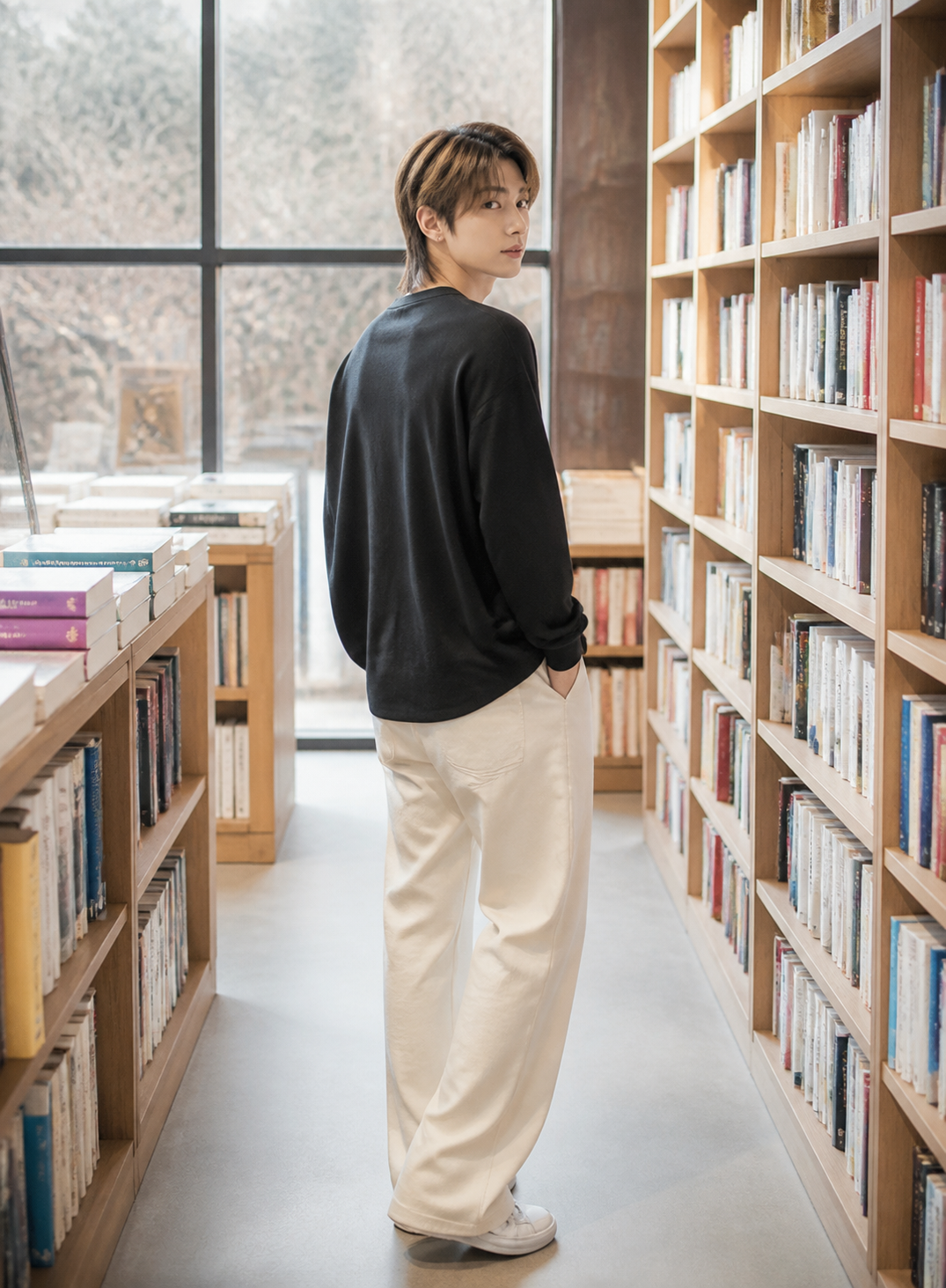 서점에서 보이는 단정한 기본형 헤어
