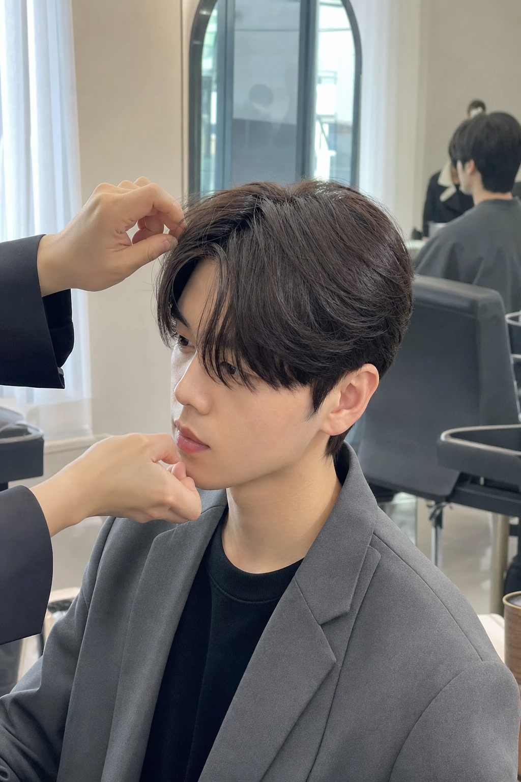 부드러운 가르마와 깔끔한 옆뒤 정리