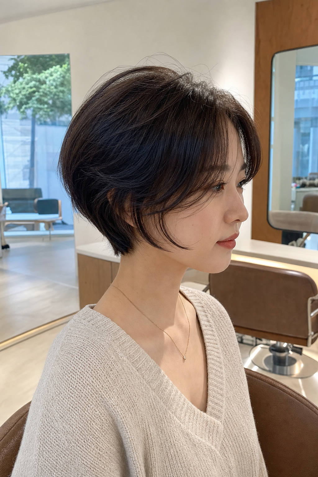 레이어드 커트 상담과 시술 결과를 보여주는 이미지