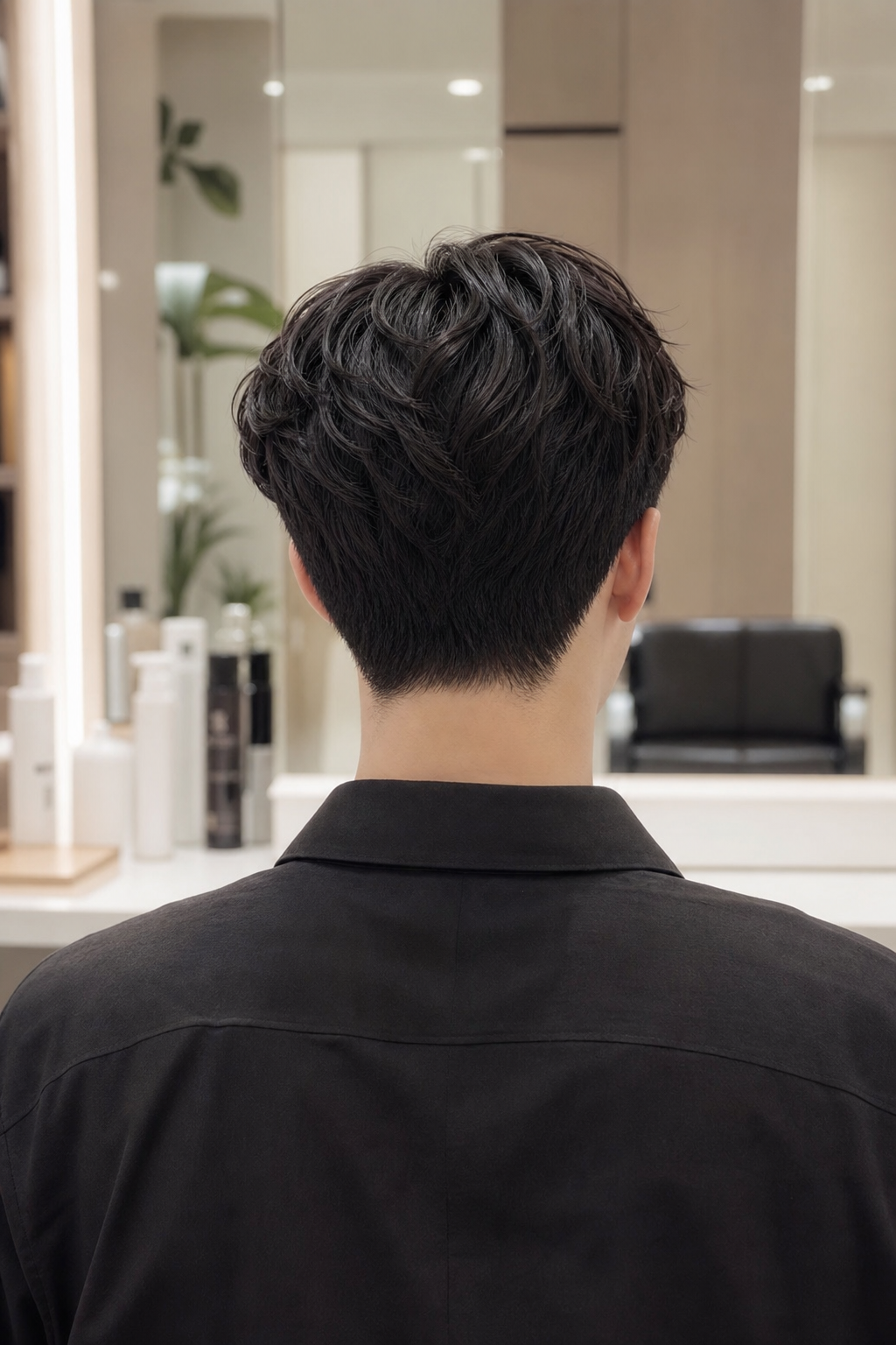 소프트 리젠트 중단발 펌의 뒷모습과 옆모습 디테일
