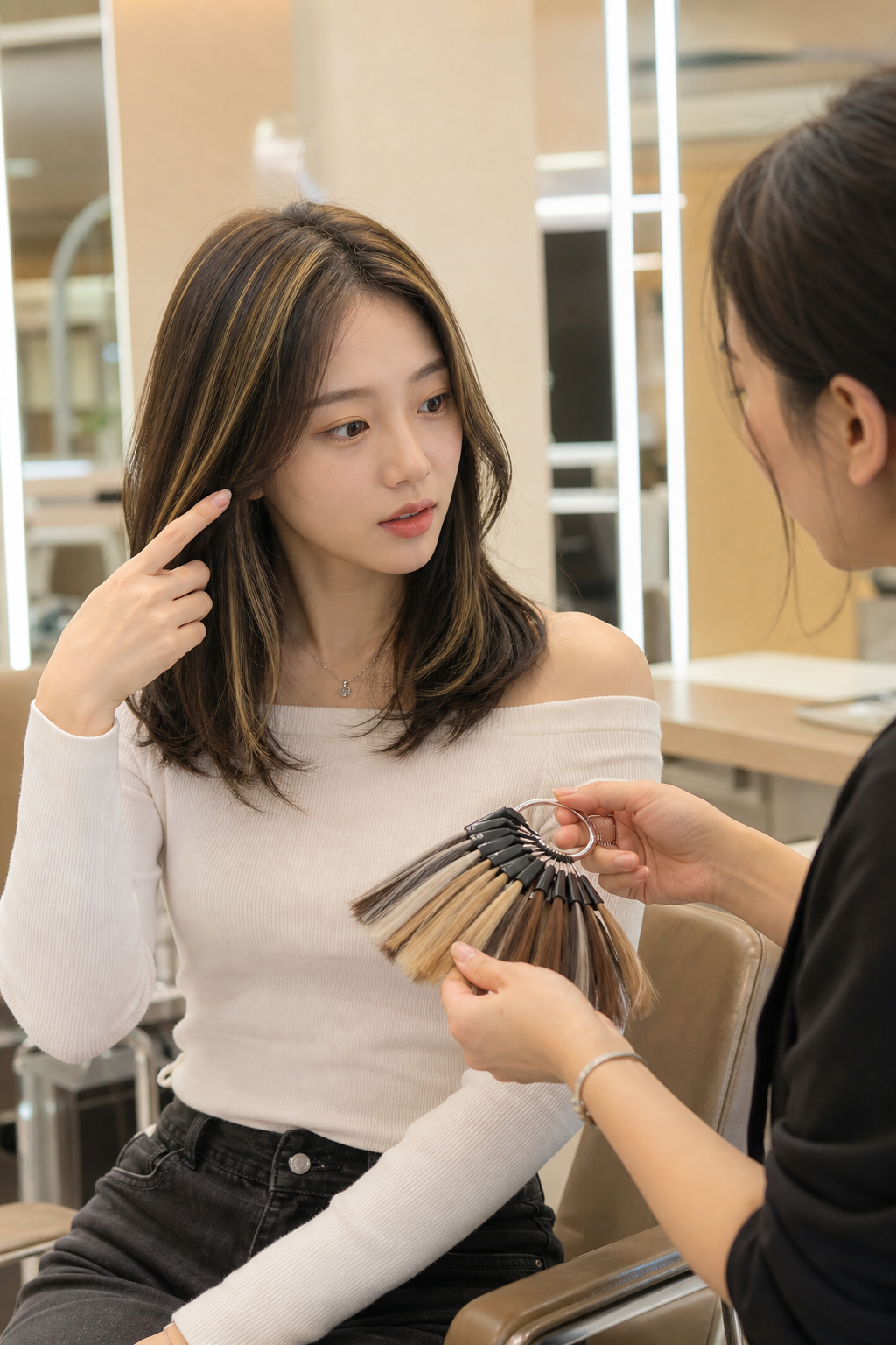 전문 헤어 디자이너와 상담하여 나에게 가장 잘 어울리는 브릿지 스타일을 찾아보세요.