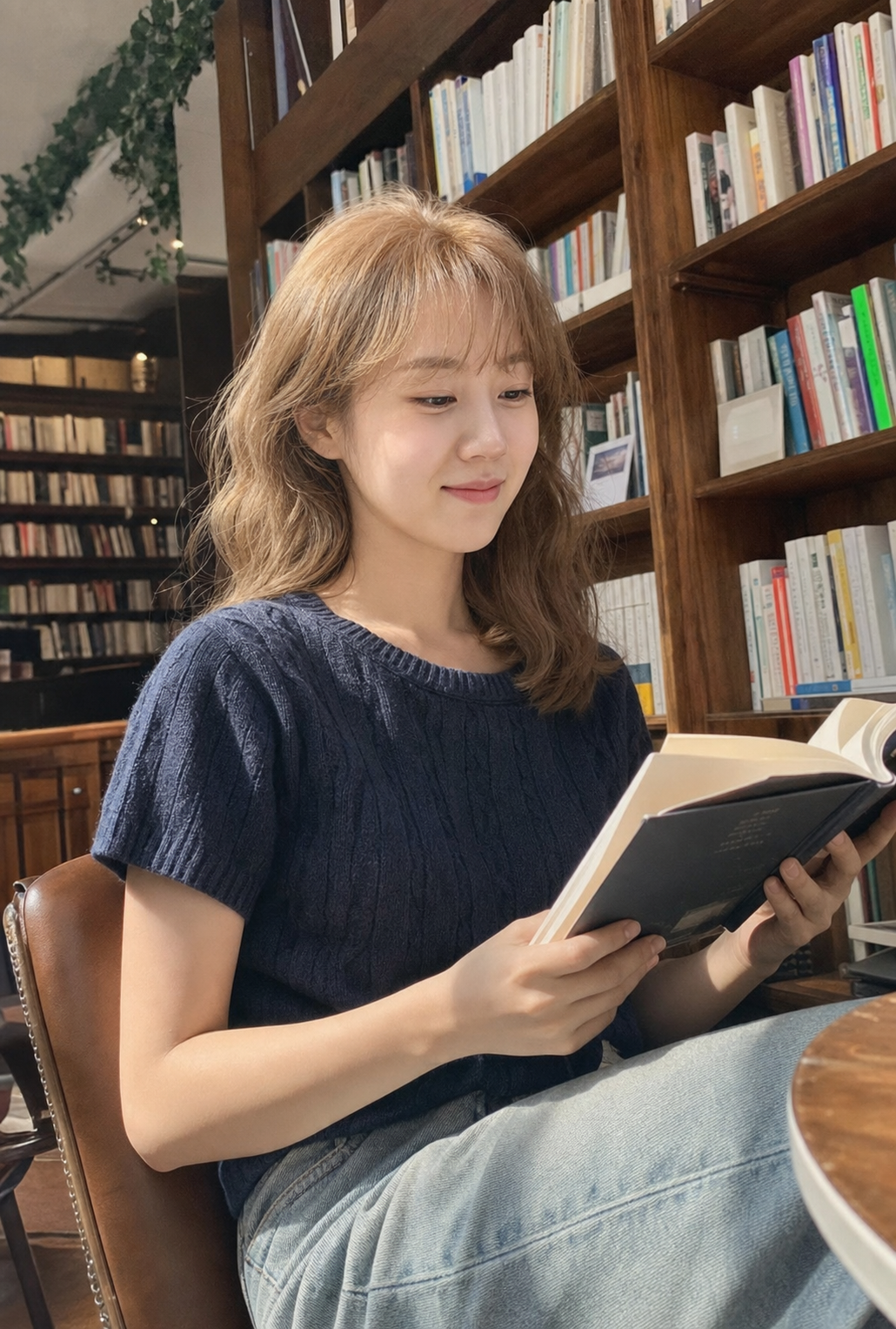 서점에서 담은 단정하고 부드러운 미디움 헤어