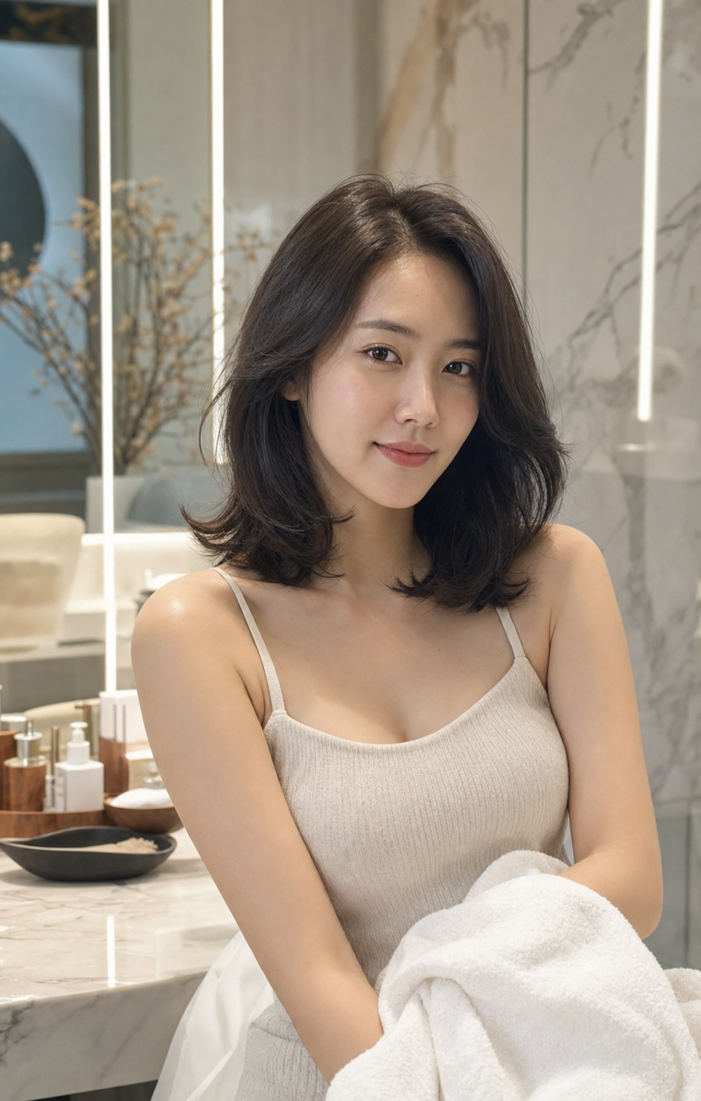 오가닉샴푸와 컨디셔너 사용 후 정돈된 헤어 상태