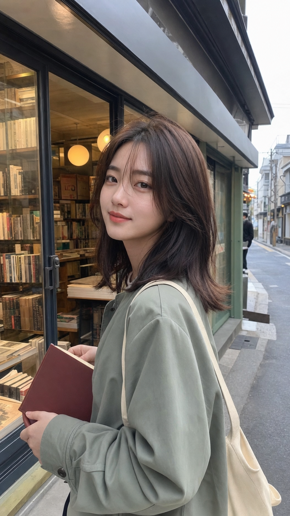 서점 앞 스냅으로 보는 힘 뺀 분위기