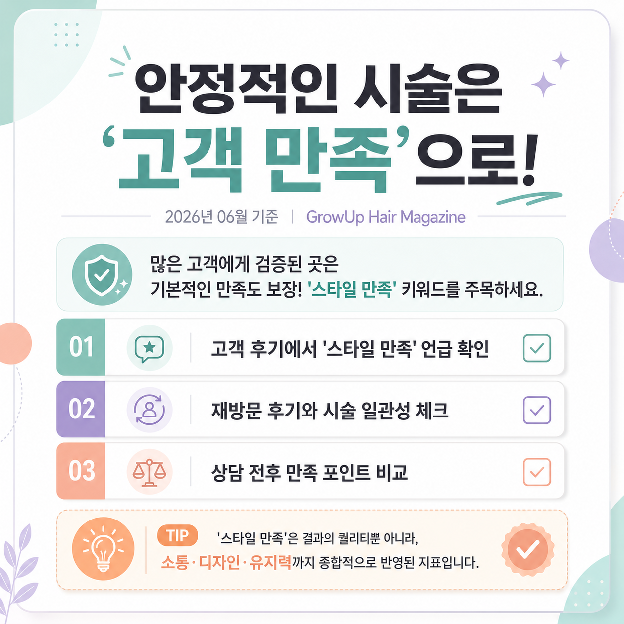 안정적인 시술은 '고객 만족'으로! — 많은 고객에게 검증된 곳은 기본적인 만족도 보장! '스타일 만족' 키워드를 주목하세요.