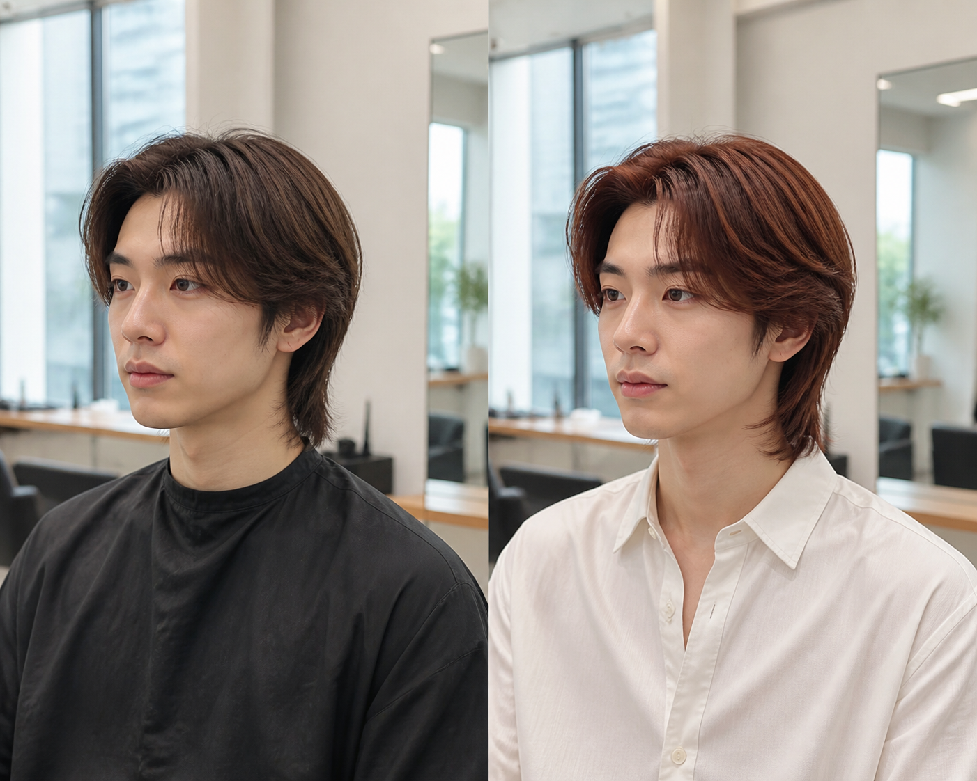 염색 전후 톤 차이를 비교하는 장면
