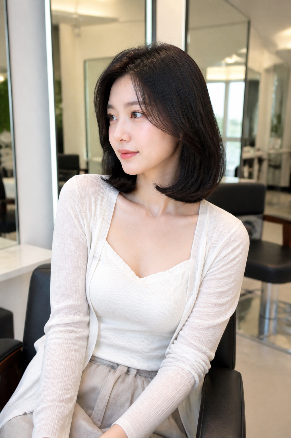 자연스러운 레이어드와 볼륨감이 돋보이는 부산 여성 헤어