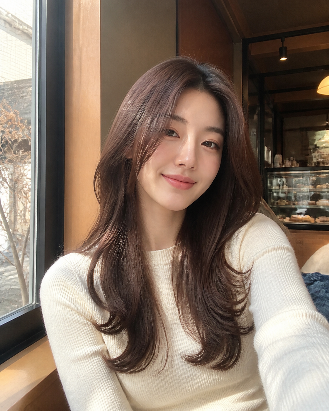 카페 창가 셀피 느낌의 레이어드 C컬