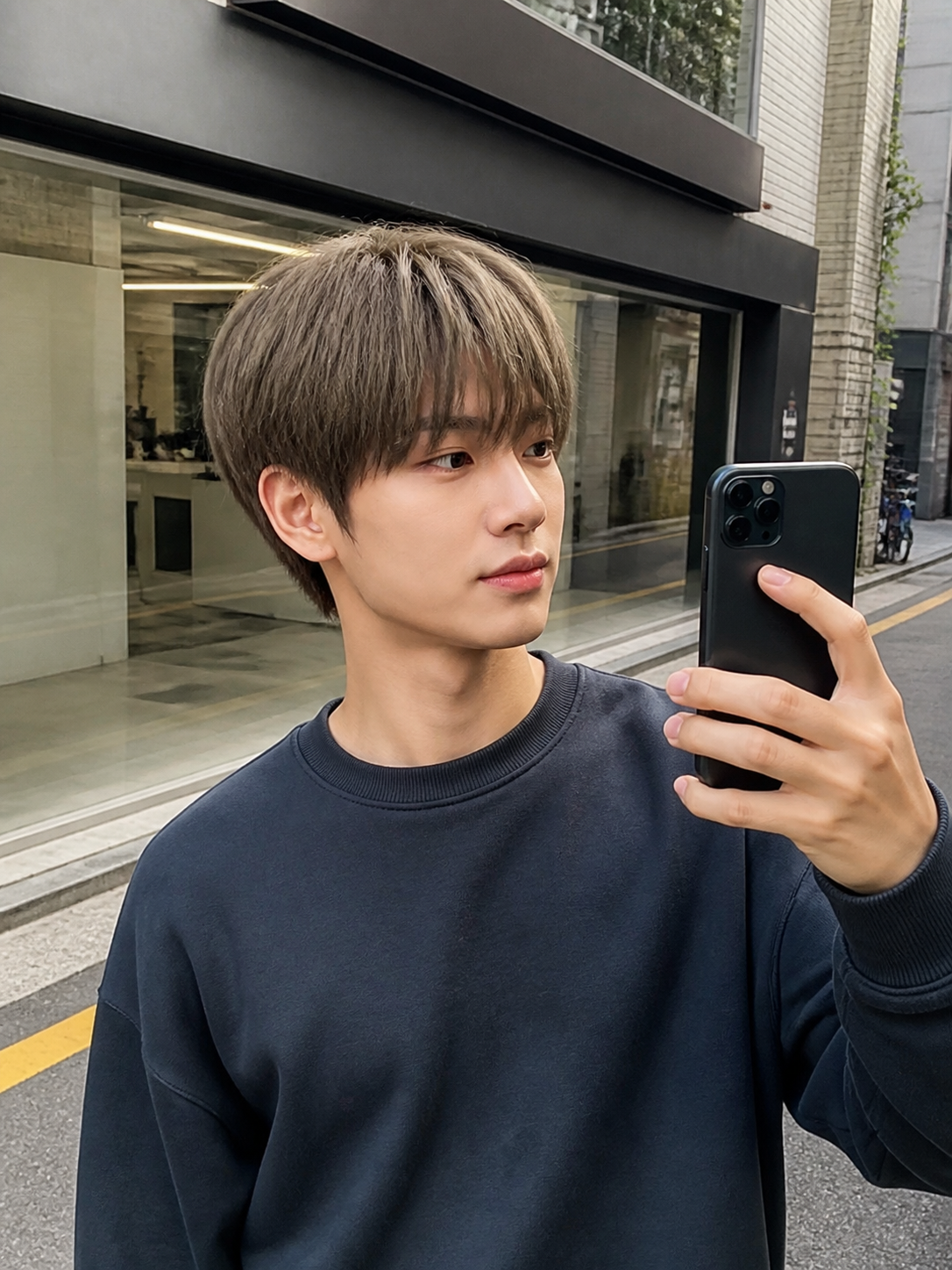 편집샵 앞 반신샷으로 보는 상담용 헤어 디테일