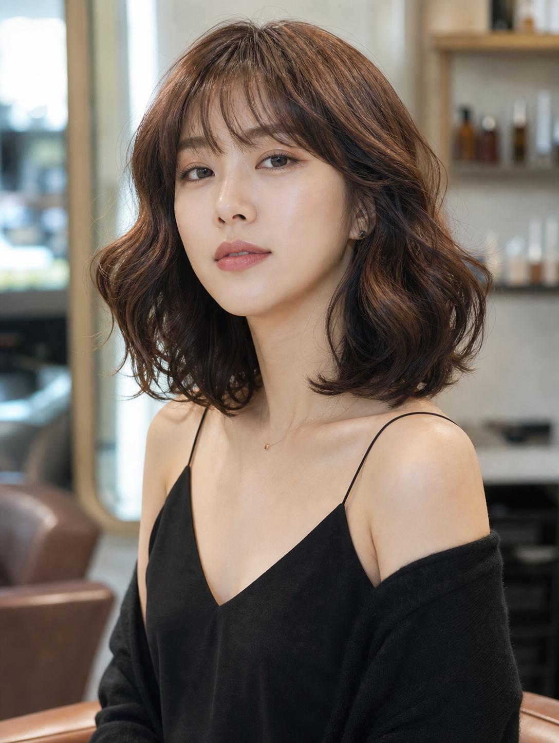 풍성하고 윤기나는 굵은 웨이브펌으로 연출한 고급스러운 분위기