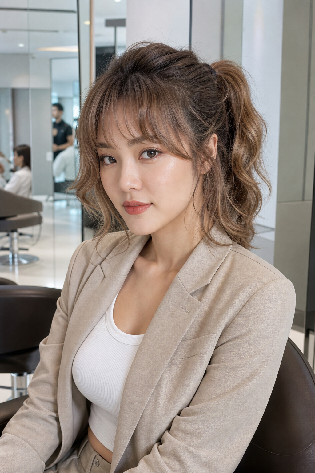 자연스러운 볼륨감의 긴 머리 레이어드컷