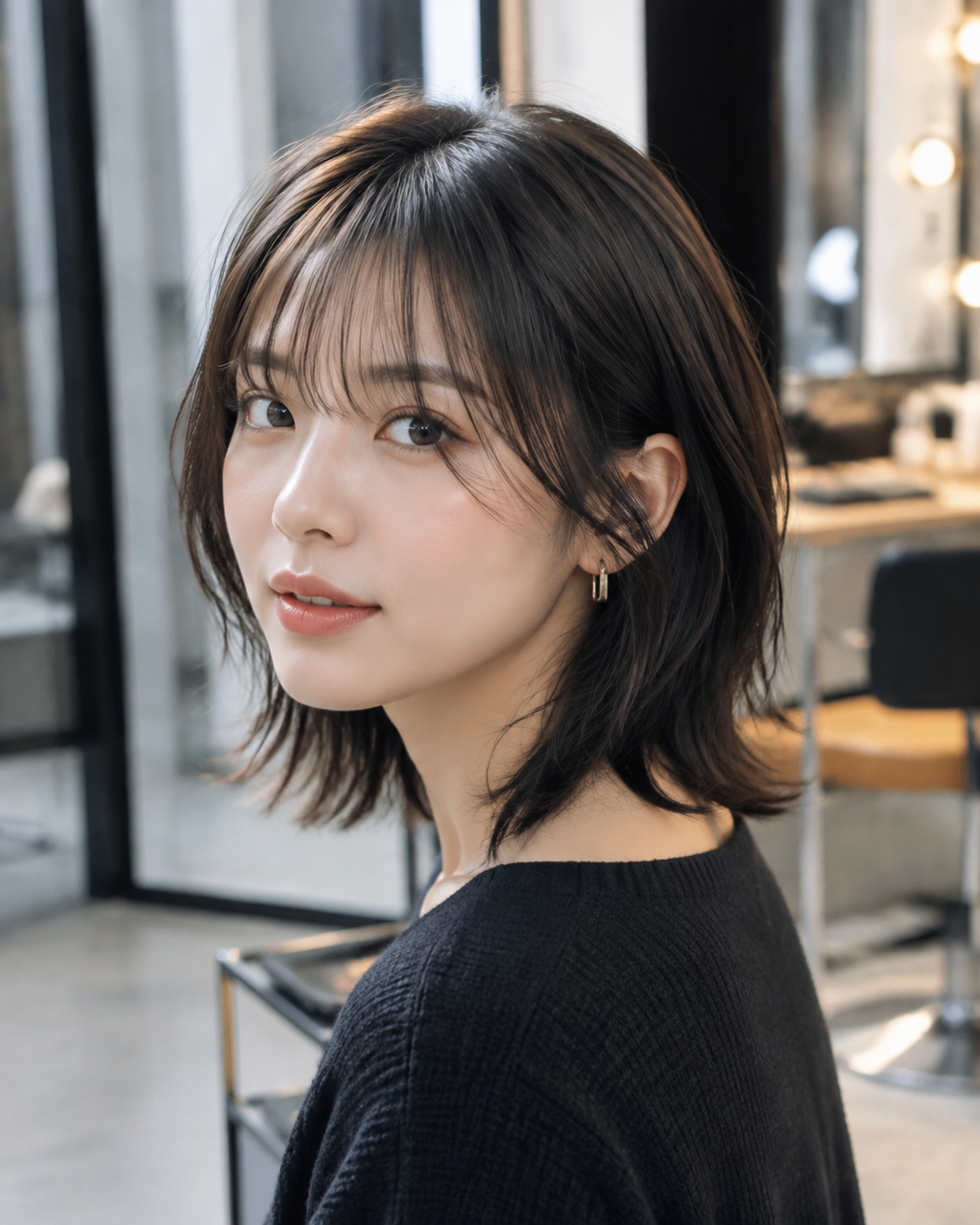 앞머리 유무에 따른 중단발 분위기 변화