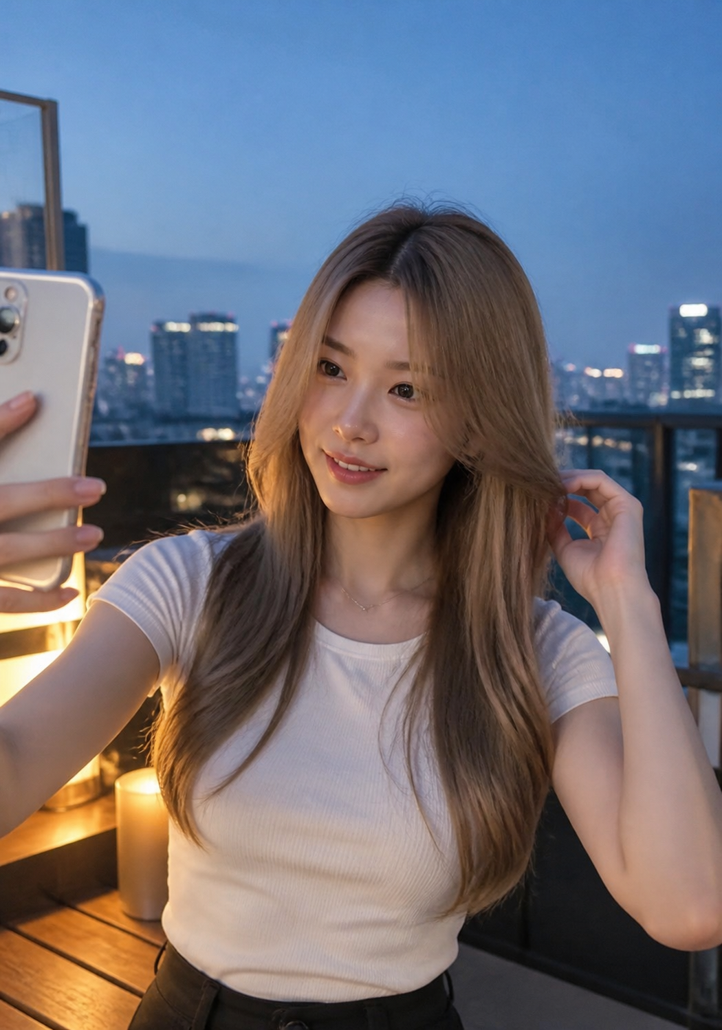 도심 야경 배경의 우아한 웨이브 레이어드