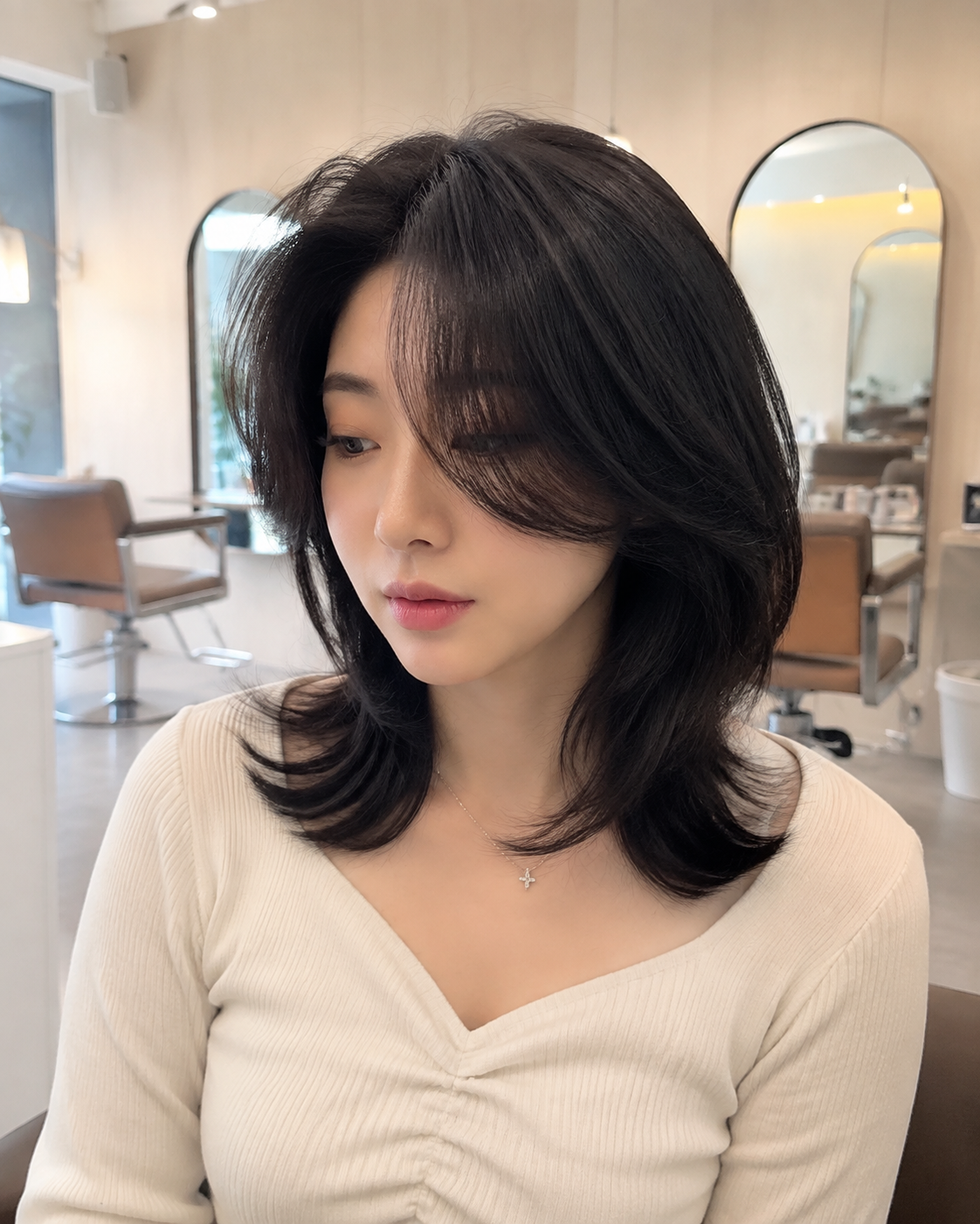 둥근 얼굴형에 잘 어울리는 레이어드컷