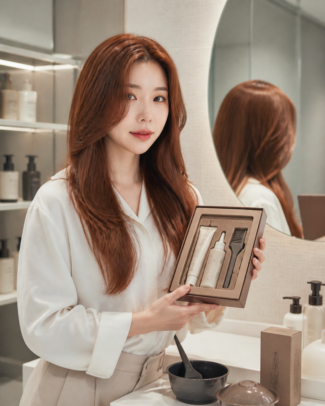 집에서 셀프 염색 준비를 하는 장면