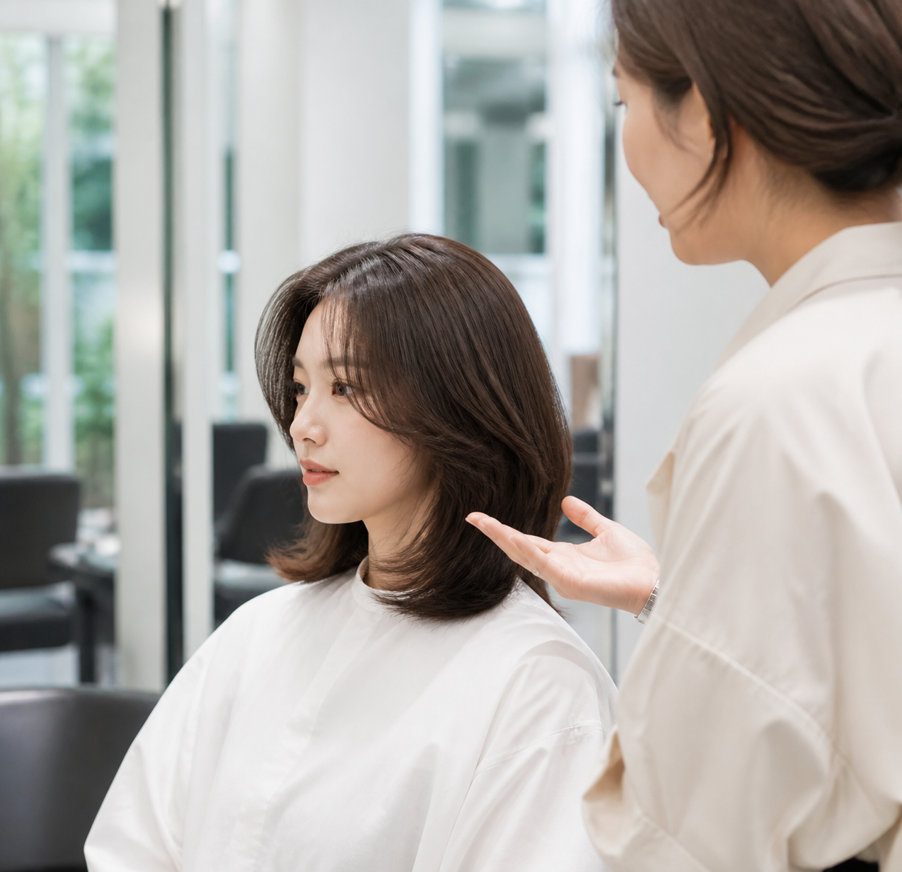 자연스러운 레이어드 컷과 상담 장면