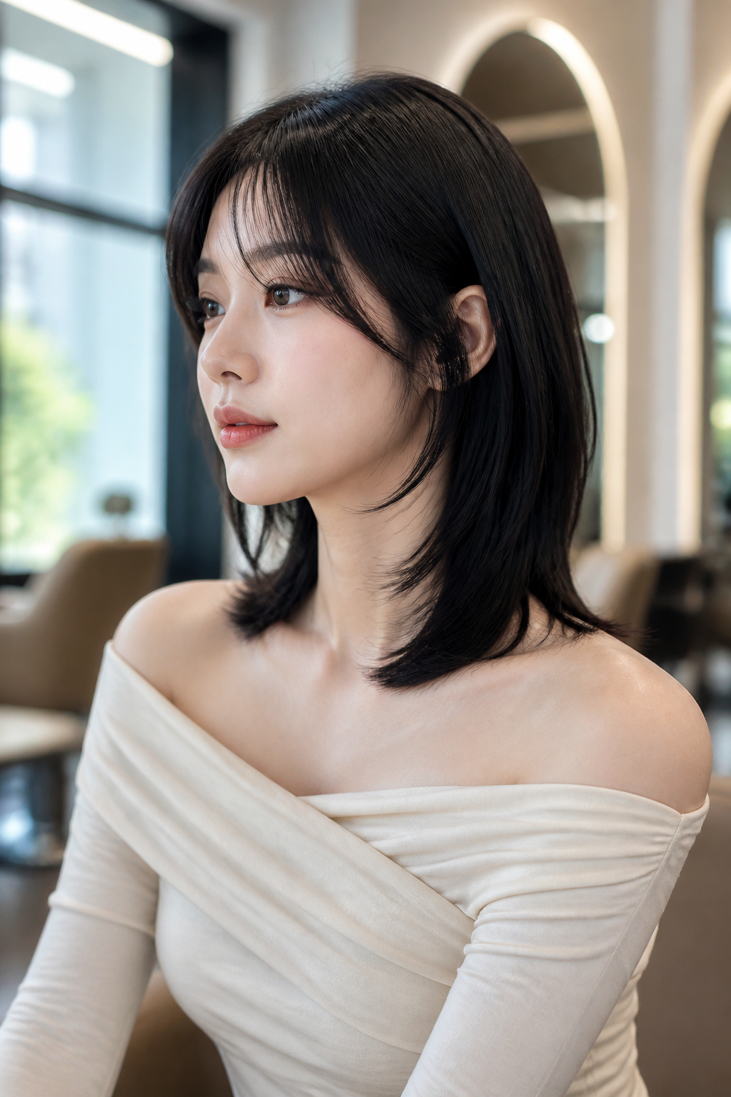 중단발 레이어드와 S컬의 조합