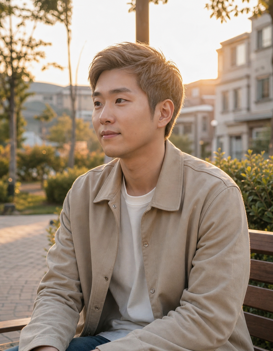공원 벤치에서의 로우앵글 스냅