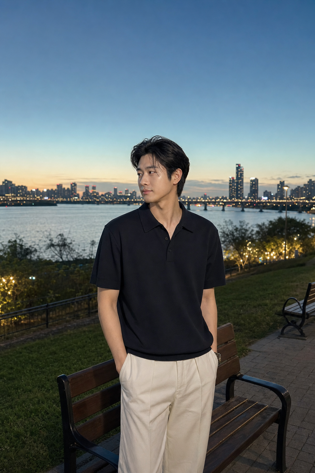 한강공원에서 자연스럽게 살아나는 클래식 헤어